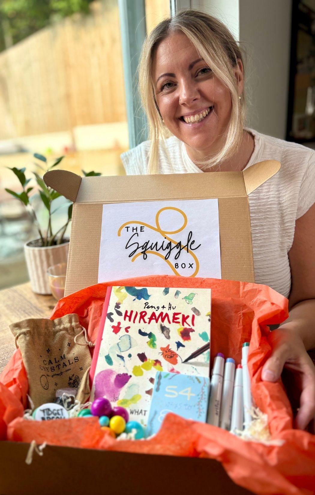 Jo Squiggle hero image showcasing The Squiggle Box therapeutic arts and self-care items for neurodivergent adults