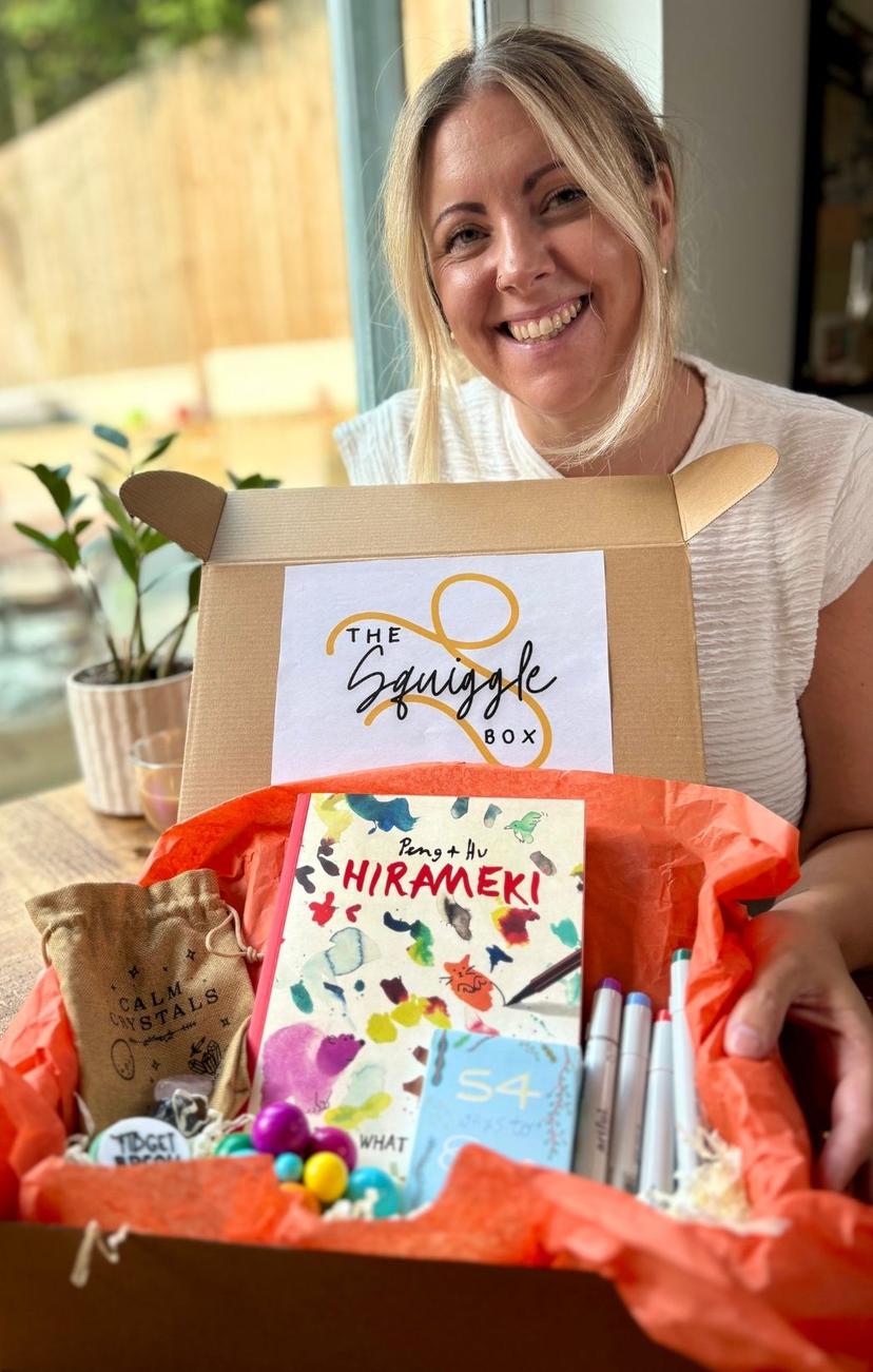Jo Squiggle hero image showcasing The Squiggle Box therapeutic arts and self-care items for neurodivergent adults